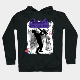 Purple New Orleans Louisiana Mardi Gras City Skyline Music Jazz Travel holidays Hoodie